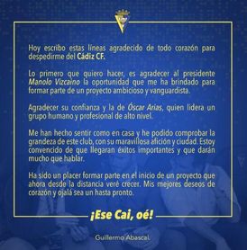 Guille Abascal se despide del Cádiz Guille Abascal se despide del Cádiz