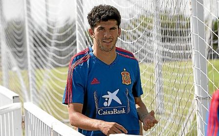 Aleñá, en una concentración con la selección sub 21 de España. Aleñá, en una concentración con la selección sub 21 de España.