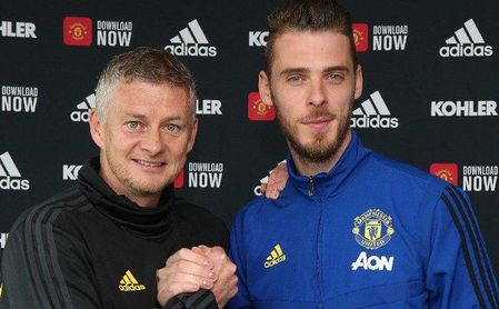 De Gea lo celebró así, de la mano de su entrenador. De Gea lo celebró así, de la mano de su entrenador.