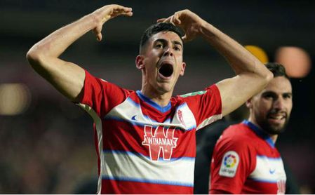 Carlos Fernández celebra su último gol en Liga. Carlos Fernández celebra su último gol en Liga.